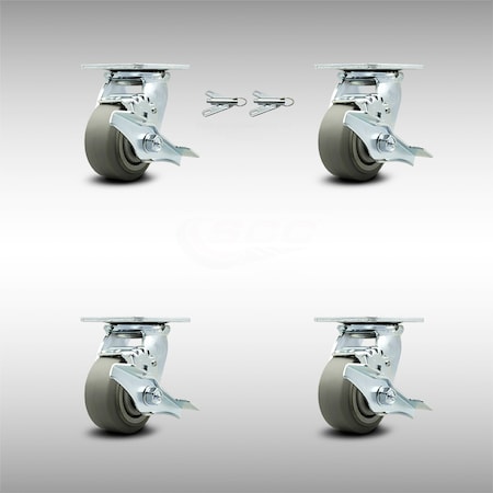 Service Caster 4 Inch SS Thermoplastic Caster Set with Ball Bearings 4 Brake 2 Swivel Lock SCC SCC-SS30S420-TPRBF-TLB-BSL-2-TLB-2